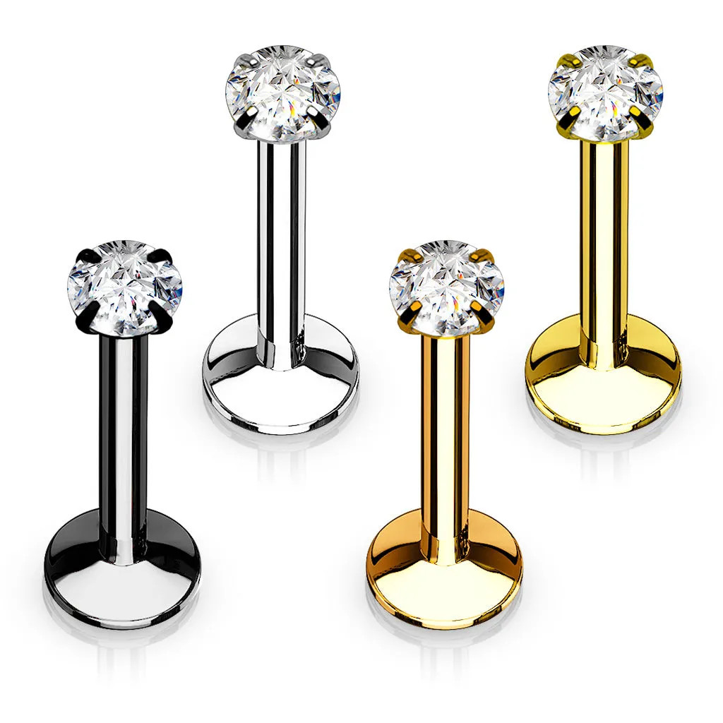 4 Pcs Value Pack Internally Threaded Round Prong Top Gem WildKlass Labret Monroe Titanium IP Over 316L Surgical Steel