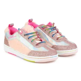 Billieblush Girls Iridescent Glitter & Faux Fur Sneakers