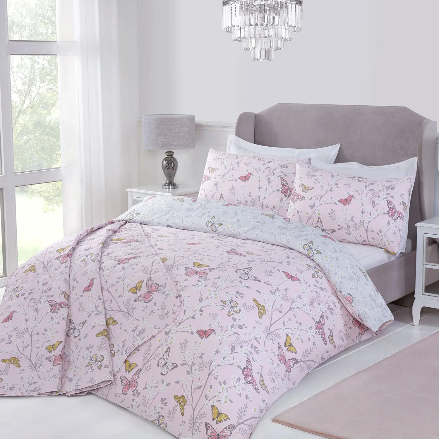 Butterfly Blush Pink Reversible Duvet Set