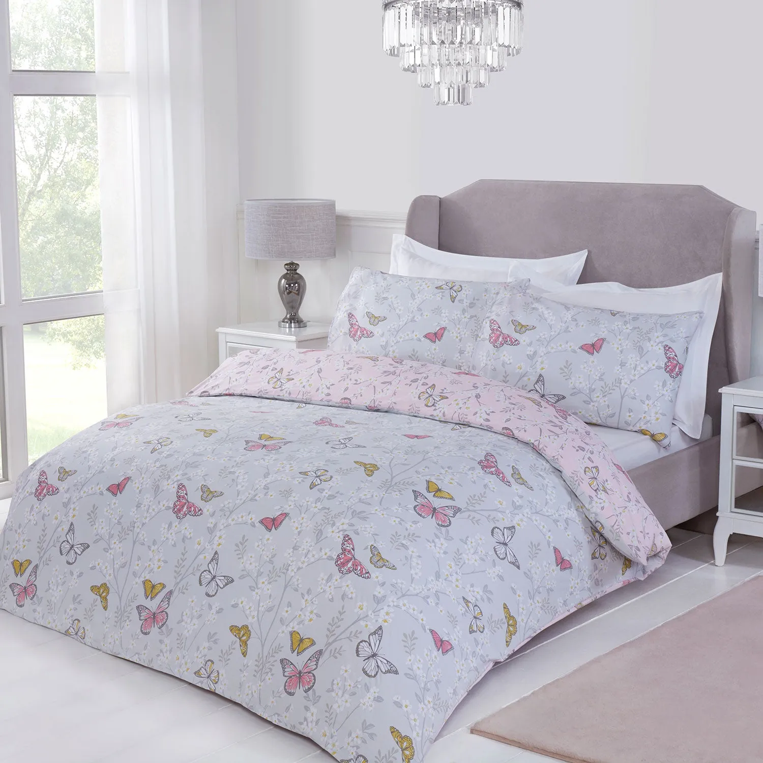 Butterfly Blush Pink Reversible Duvet Set