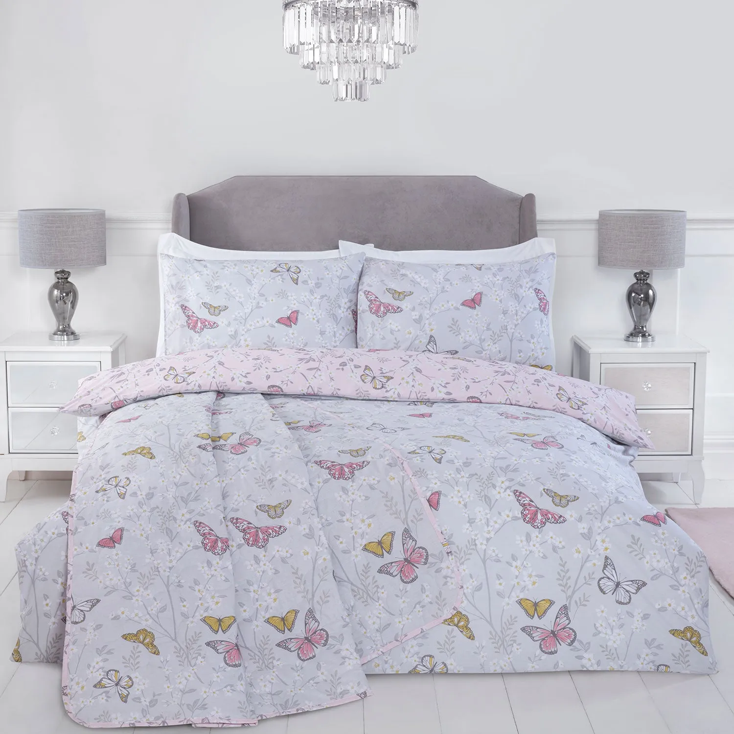 Butterfly Blush Pink Reversible Duvet Set