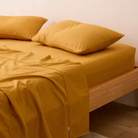 Leo Washed Cotton - Mustard Flat Sheet