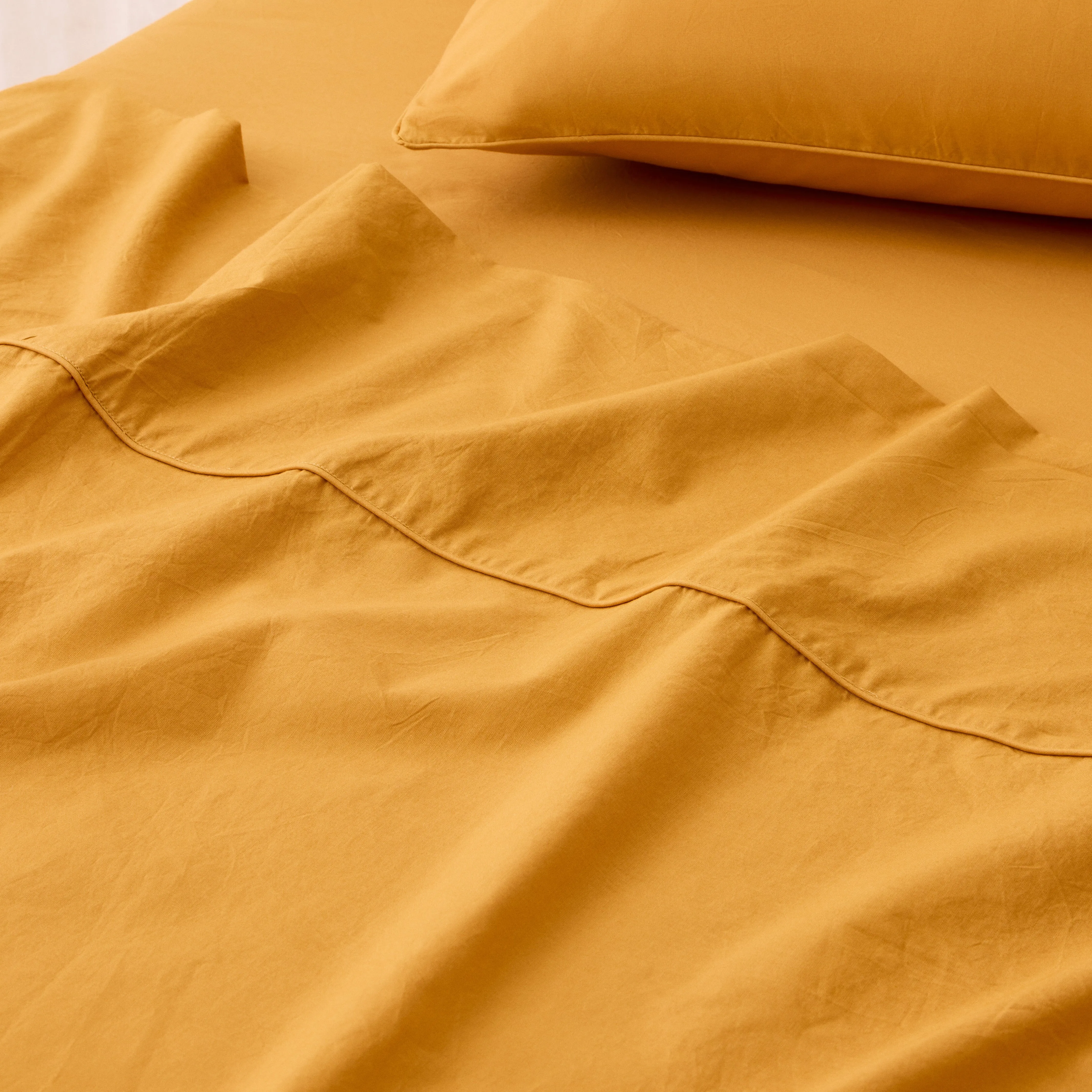 Leo Washed Cotton - Mustard Flat Sheet