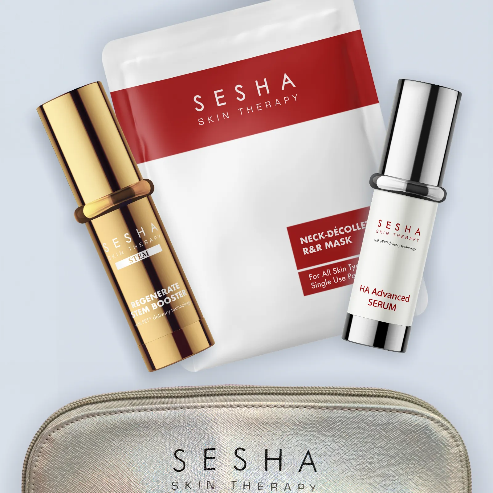 Mature Skin - Stem Booster, HA Advanced serum, neck & decollete and holo bag