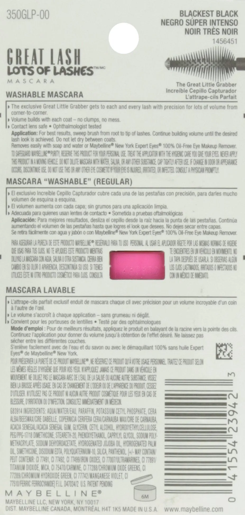 Maybelline Makeup Great Lash Lots Of Lashes Washable Mascara, Blackest Black Mascara, 0.43 fl oz