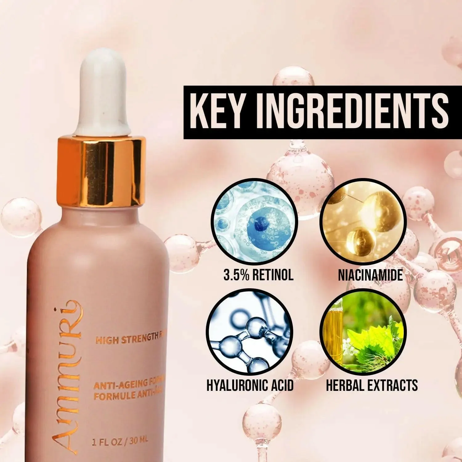 Retinol Face Serum 3.5% High Strength 30ml - with Hyaluronic acid, Vitamin C, E, B3, Aloe Vera