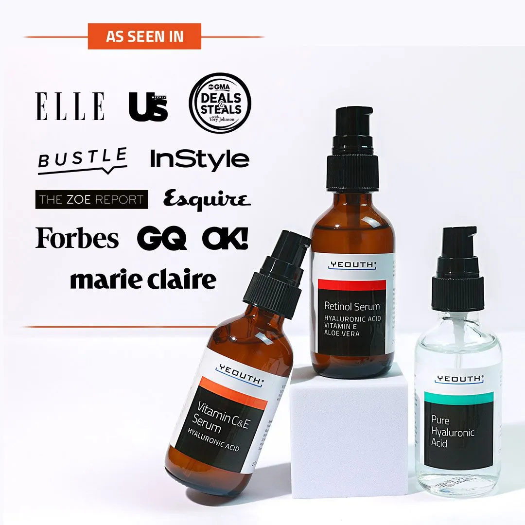 Vitamin C & E Serum 1 oz & Retinol Serum 1 oz & Pure Hyaluronic Acid Serum 1 oz